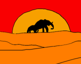 Disegno Elefante all'alba  pitturato su jurassicko