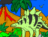 Disegno Famiglia di Tuojiangosaurus  pitturato su stegosauro e compsognato