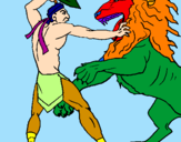 Disegno Gladiatore contro un leone pitturato su giuseppe