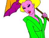 Disegno Geisha con parasole pitturato su LORENZO