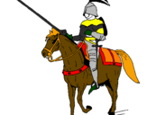 Disegno Cavallerizzo a cavallo  pitturato su cacca