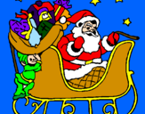 Disegno Babbo Natale alla guida della sua slitta pitturato su gabriele 1