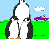 Disegno Famiglia pinguino  pitturato su ale
