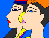 Disegno Ramses e Nefertiti pitturato su aisa