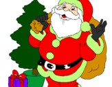 Disegno Babbo Natale con lalbero di Natale pitturato su sara