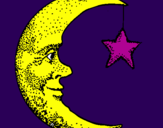 Disegno Luna e stelle  pitturato su MATTEO   8   ANNI