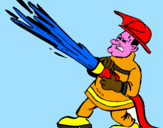Disegno Pompiere con idrante  pitturato su sergio
