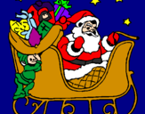 Disegno Babbo Natale alla guida della sua slitta pitturato su paola