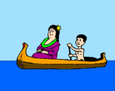 Disegno Madre e figlio in canoa  pitturato su GIACOMO