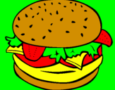 Disegno Hamburger completo  pitturato su marta