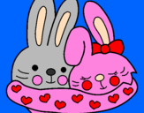 Disegno Conigli innamorati pitturato su claudia