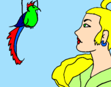 Disegno Donna con un uccello  pitturato su ELISA BESCHI