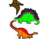 Disegno Tre specie di dinosauri  pitturato su antonio