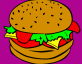 Disegno Hamburger completo  pitturato su panino