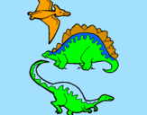 Disegno Tre specie di dinosauri  pitturato su maia