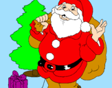 Disegno Babbo Natale con lalbero di Natale pitturato su Luna Rossana