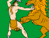 Disegno Gladiatore contro un leone pitturato su Rosy