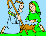 Disegno Adorano Gesù Bambino  pitturato su jocelyn