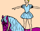 Disegno Trapezista in groppa al cavallo pitturato su giulia