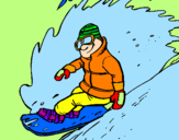 Disegno Discesa in snowboard  pitturato su luchino