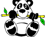 Disegno Orso panda  pitturato su ciliegia