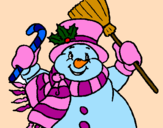 Disegno Pupazzo di neve con la sciarpa pitturato su michela