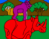 Disegno Rinoceronte e scimmietta  pitturato su mattia