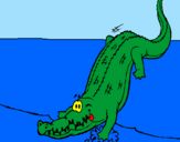 Disegno Alligatore che entra nell'acqua  pitturato su nives