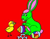 Disegno Pulcino, coniglietto e uova  pitturato su PAOLA