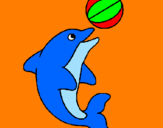 Disegno Delfino con una palla  pitturato su massy
