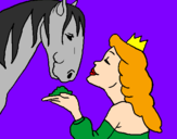 Disegno Principessa e cavallo  pitturato su margarita