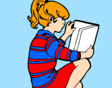 Disegno Bambina che legge  pitturato su una bambina che studia