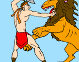 Disegno Gladiatore contro un leone pitturato su gabriele 1