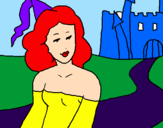 Disegno Principessa e castello  pitturato su greta