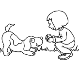 Disegno Bambina che gioca con il cagnolino  pitturato su cane