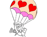 Disegno Cupido in paracadute  pitturato su eli