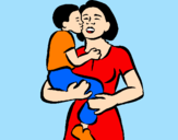 Disegno Bacio materno  pitturato su kiara