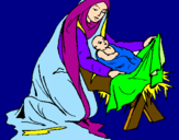 Disegno Nascita di Gesù Bambino pitturato su gabriele