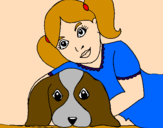 Disegno Bambina che abbraccia il suo cagnolino  pitturato su margarita