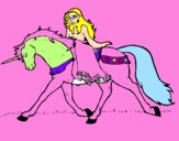 Disegno Principessa a cavallo di unicorno  pitturato su FLORA