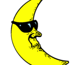 Disegno Luna con gli occhiali da sole  pitturato su matteo