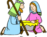 Disegno Adorano Gesù Bambino  pitturato su marco