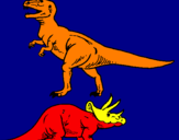 Disegno Triceratops e Tyrannosaurus Rex pitturato su triceratopo,tyrannorex