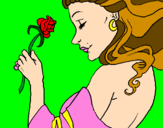 Disegno Principessa con una rosa pitturato su Principesse
