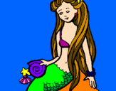 Disegno Sirena con la conchiglia  pitturato su CHIARA 