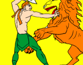 Disegno Gladiatore contro un leone pitturato su simone