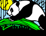 Disegno Oso panda che mangia  pitturato su godzilla