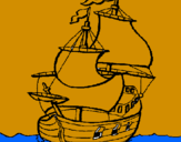Disegno Barca  pitturato su leonardo