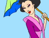 Disegno Geisha con parasole pitturato su lioloi