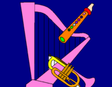 Disegno Arpa, flauto e tromba  pitturato su hyguvjfckguyhufkigufdlfty